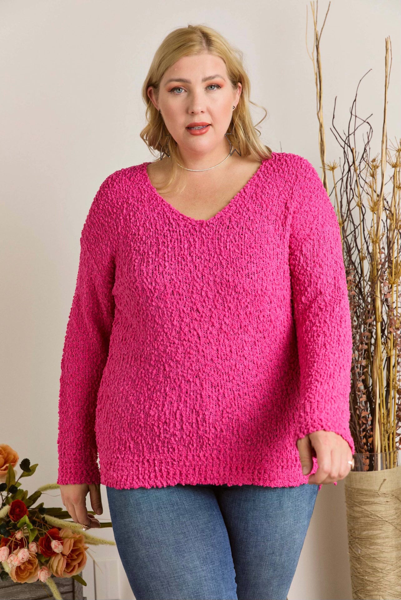 Hot Pink Soft Popcorn Sweater