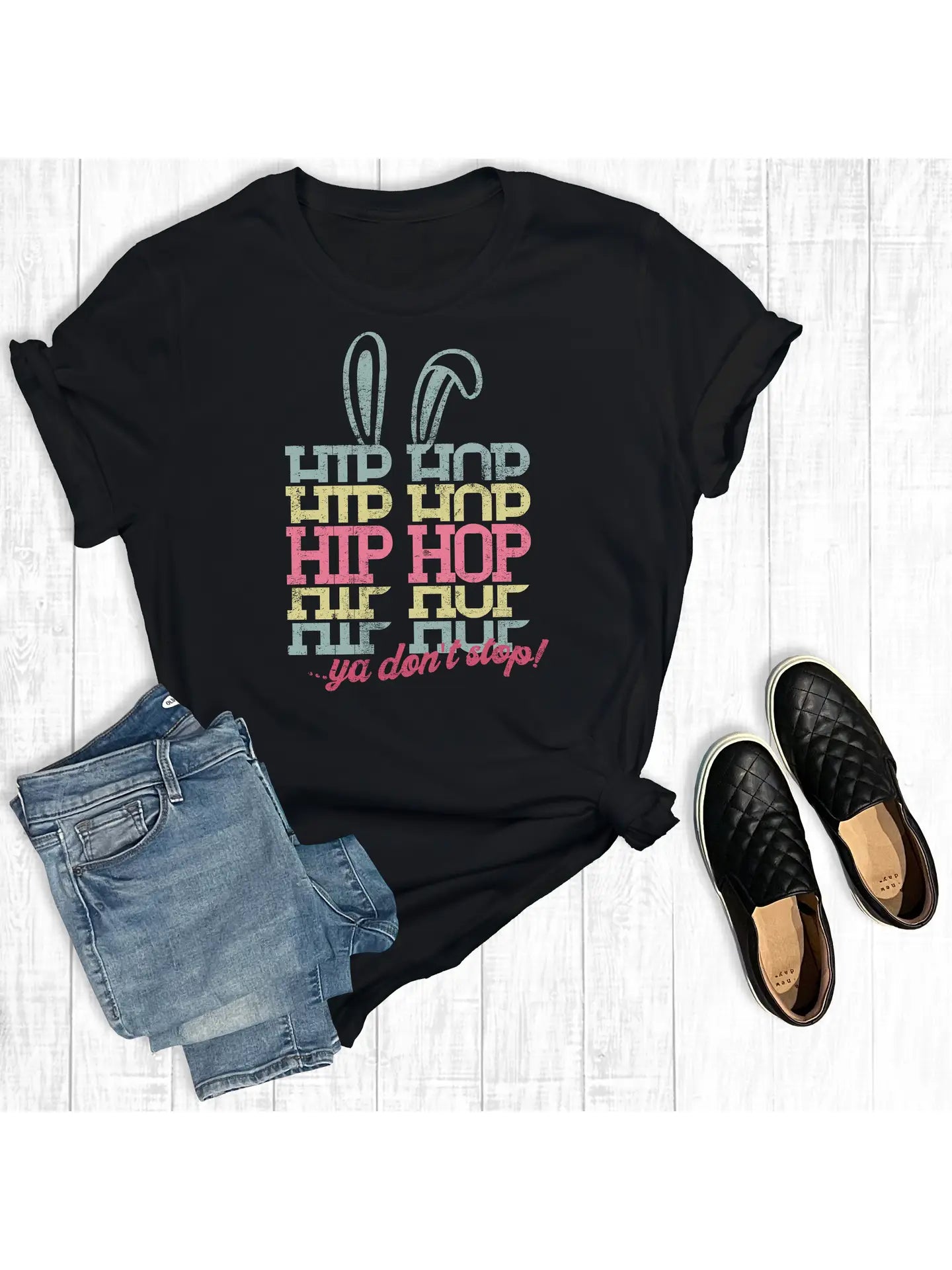 Black Short Sleeve Hip Hop Ya Don’t Stop Easter Graphic Tee