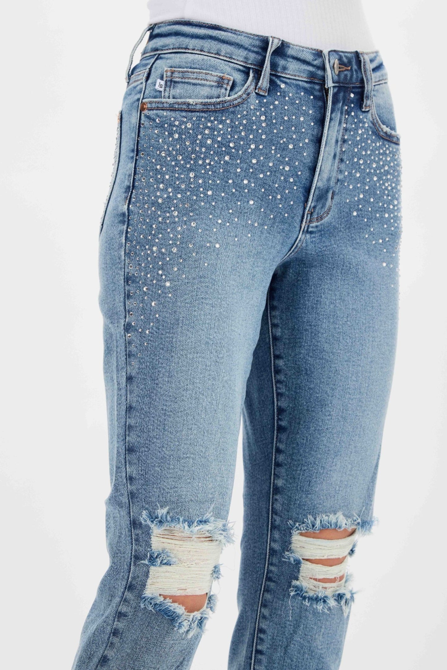 Judy Blue High Waist Rhinestone Embellished Destroyed Capris – Willow ...