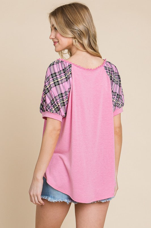 Pink Scoop Neckline Casual Top