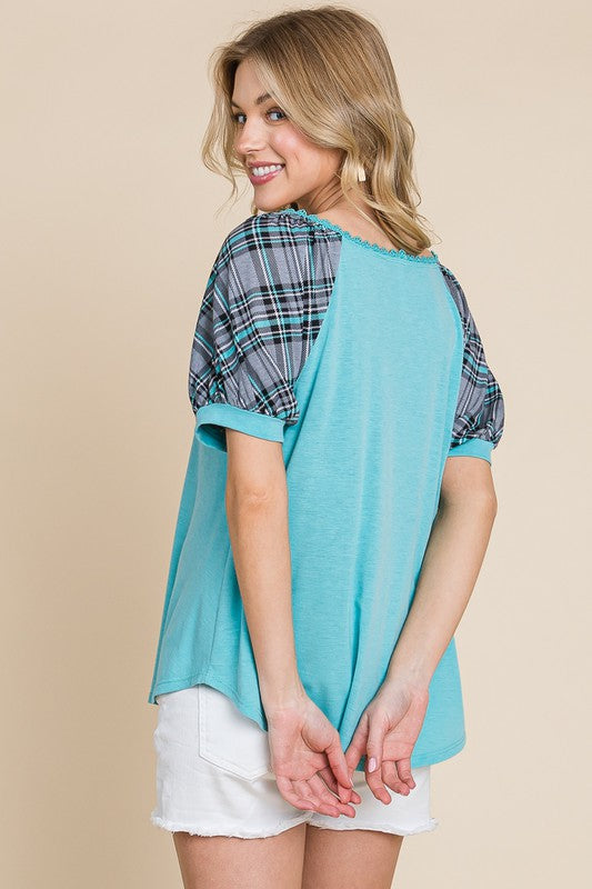 Blue Scoop Neckline Casual Top