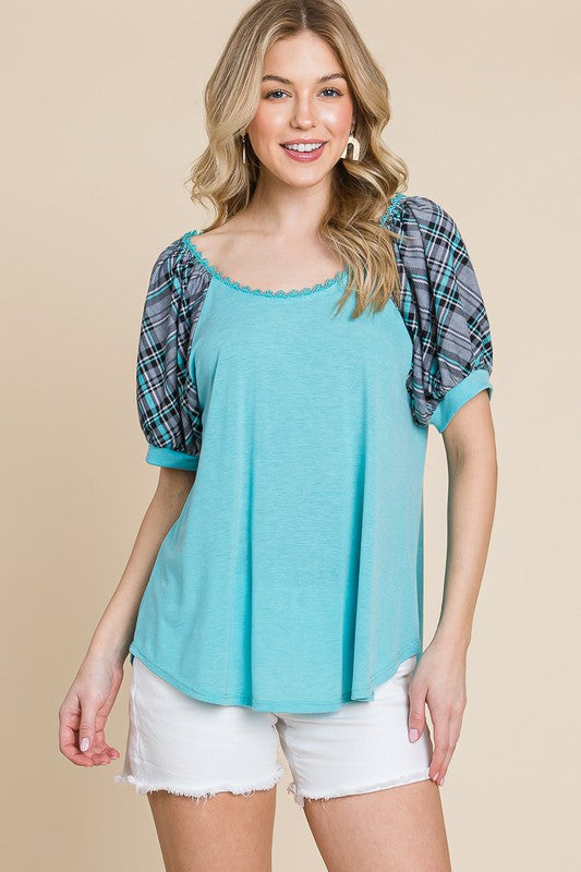 Blue Scoop Neckline Casual Top