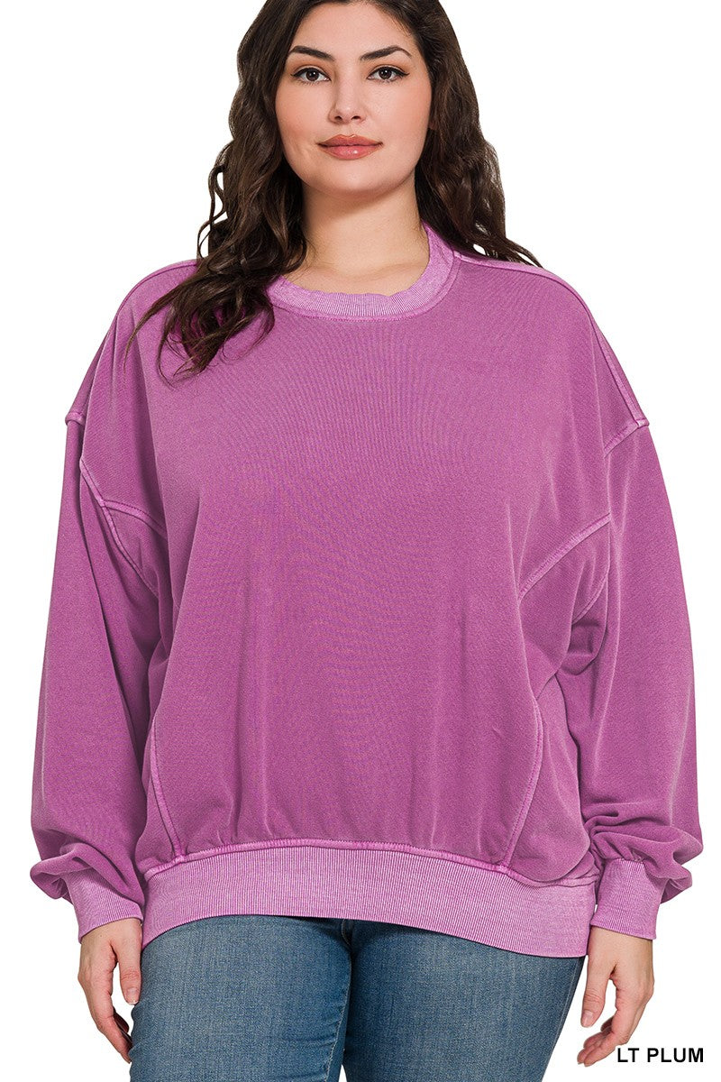 Plum Soft Fleece Pigment Dye Pullover