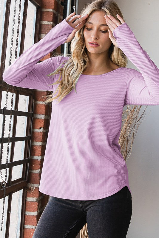 Lavender Solid Ribbed Top