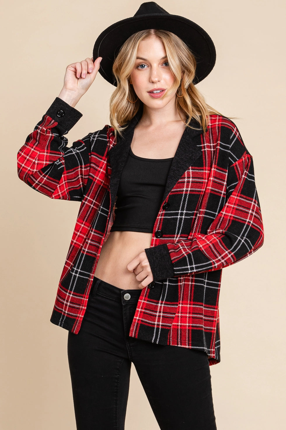 Red/Black Plaid Checkered Shacket