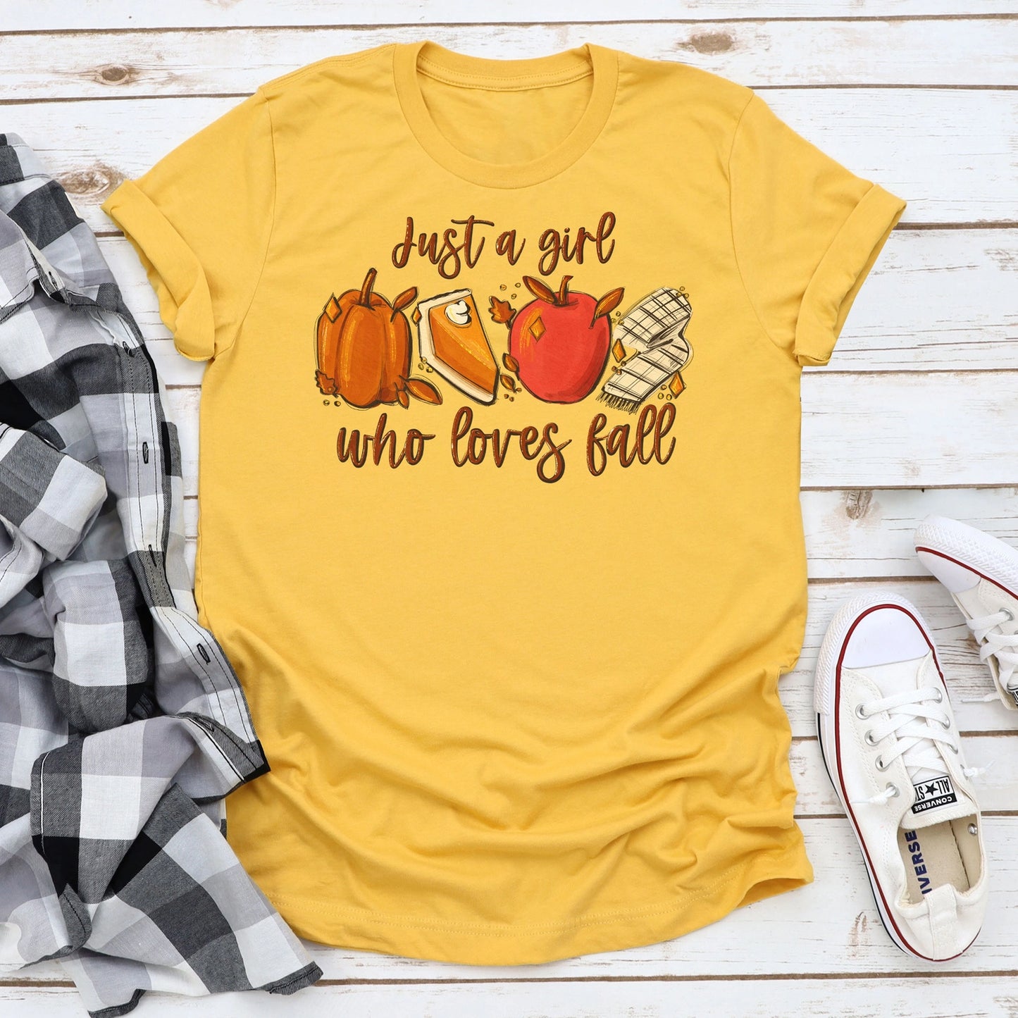 Mustard Short Sleeve Just a Girl Who Loves Fall