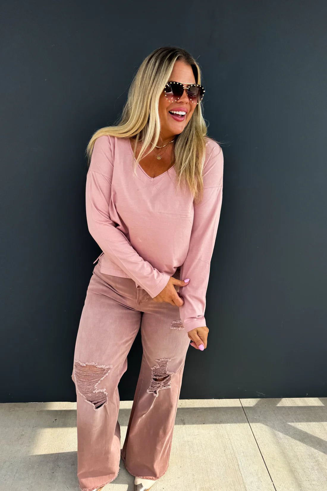 Mauve Parker Basic Washed Tee Top