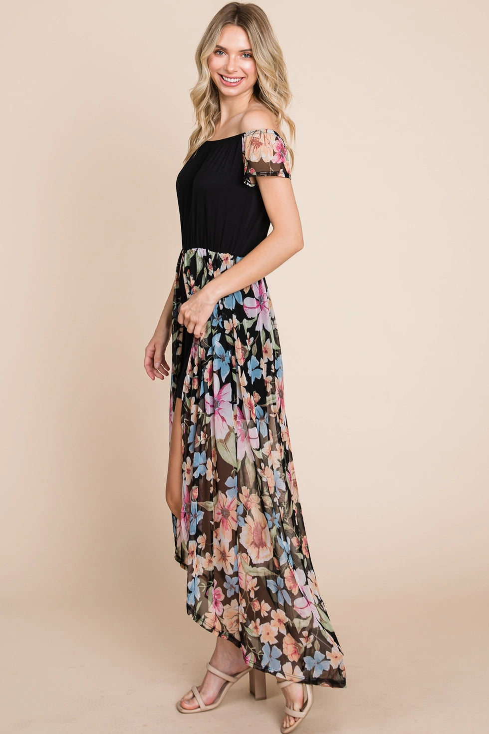 Black Floral Mesh Maxi Romper