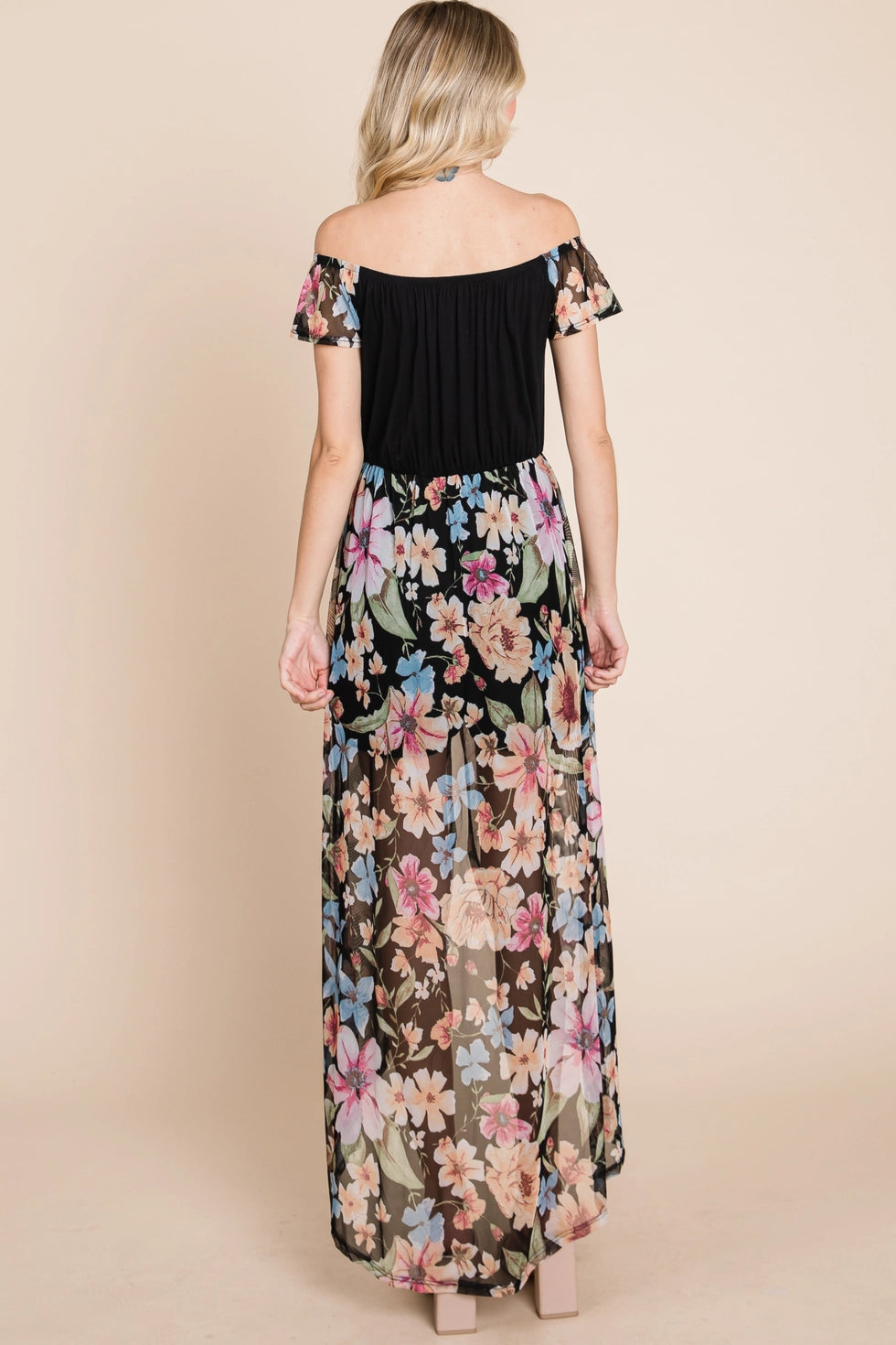 Black Floral Mesh Maxi Romper