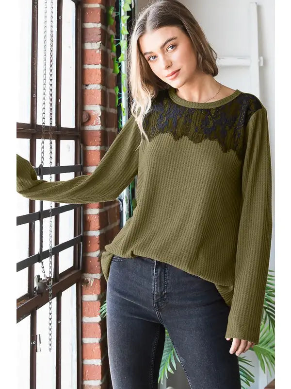 Olive Top with Lace