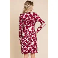 Burgundy Floral Wrap Knee Dress