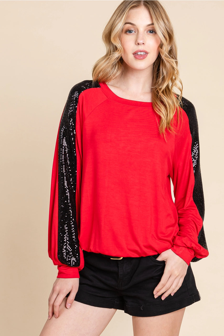 Red Fashion Top with Shimmer Metallic detail