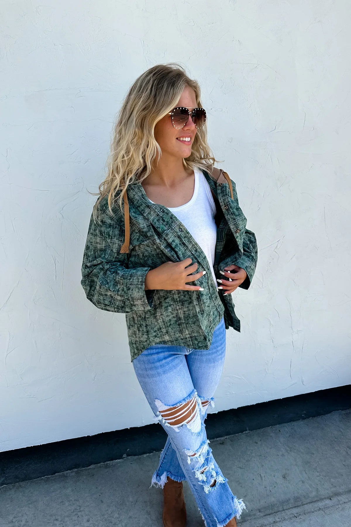 Hunter Green Vivi Plaid Hoodie Top