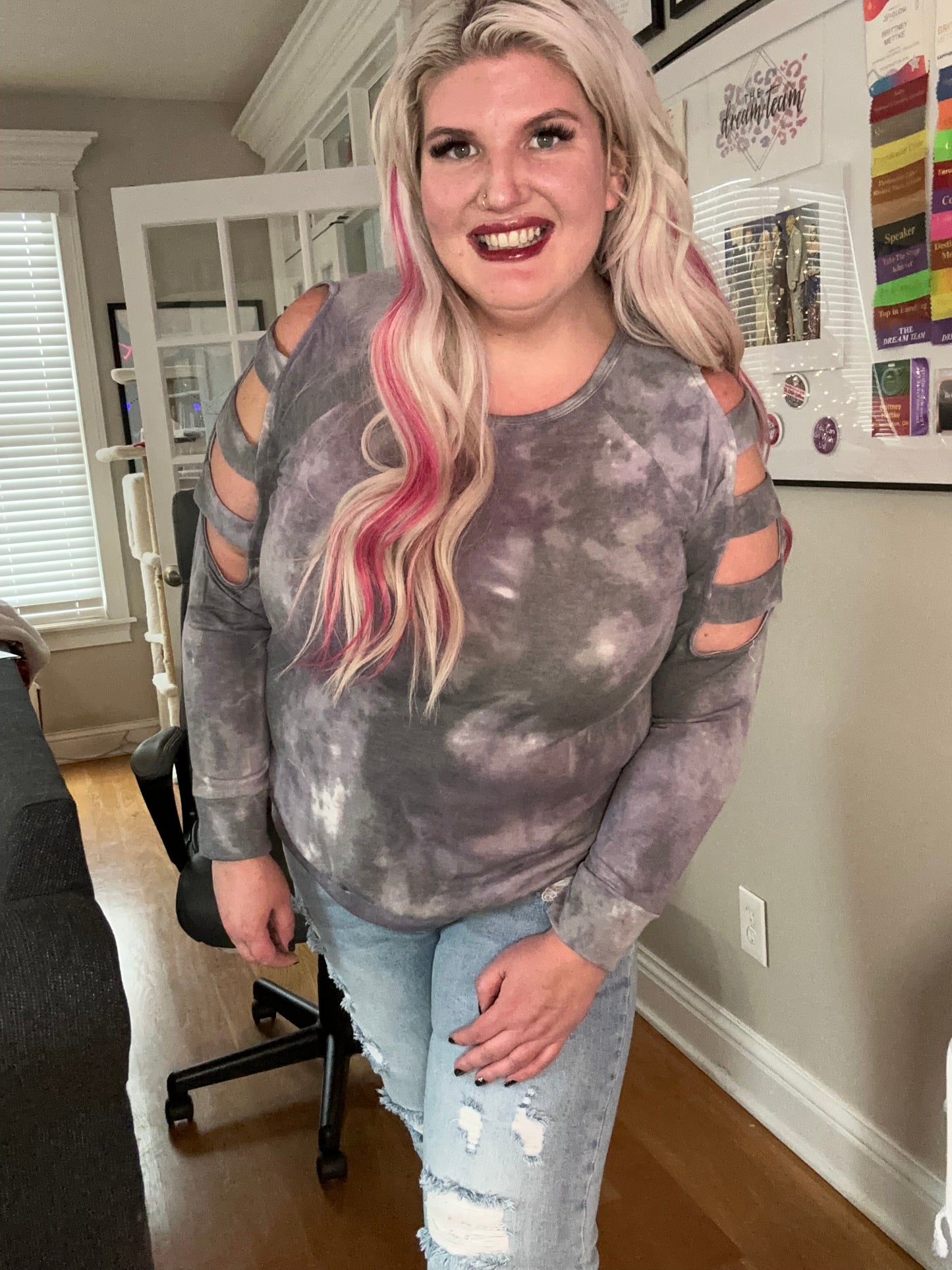 Charcoal/Purple Multi-Color Tie Dye Top