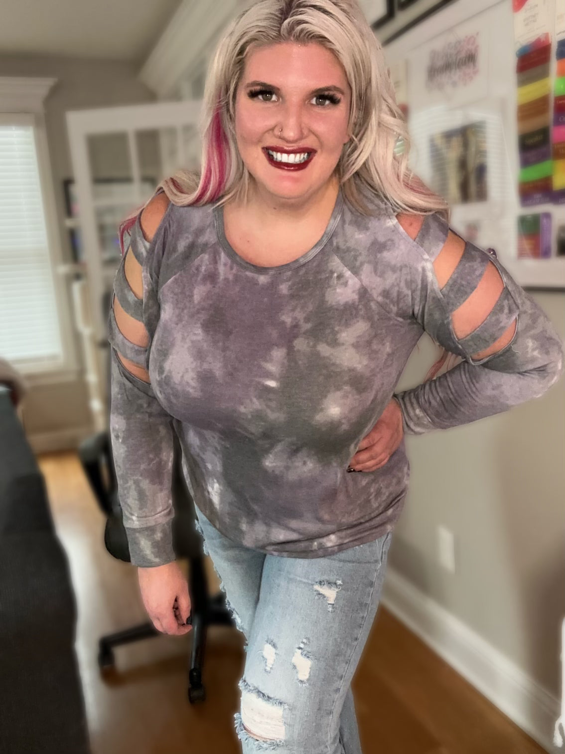 Charcoal/Purple Multi-Color Tie Dye Top