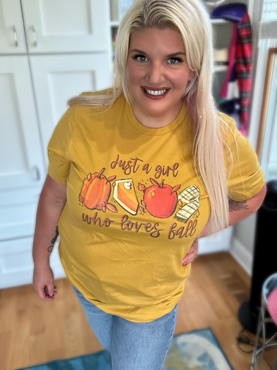 Mustard Short Sleeve Just a Girl Who Loves Fall