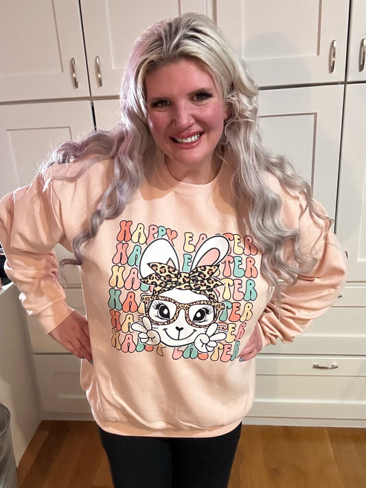 Leopard Happy Easter Bunny Graphic Sweatshirt