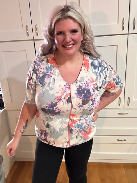 Coral Multi Color Floral Top