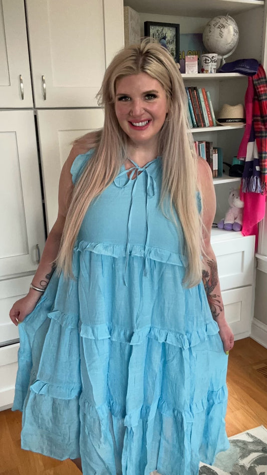 Aqua Ruffle Tiered Midi Dress