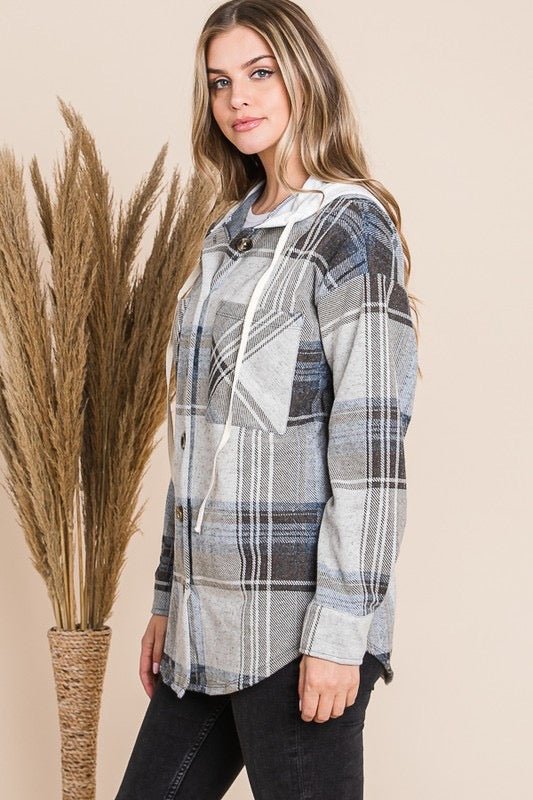 Hoodie Plaid Button Down Shirt