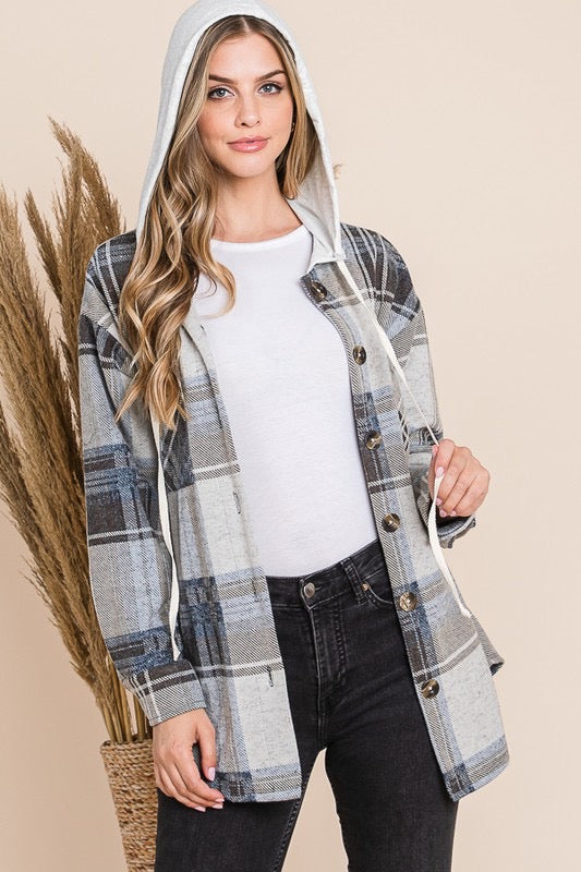 Hoodie Plaid Button Down Shirt