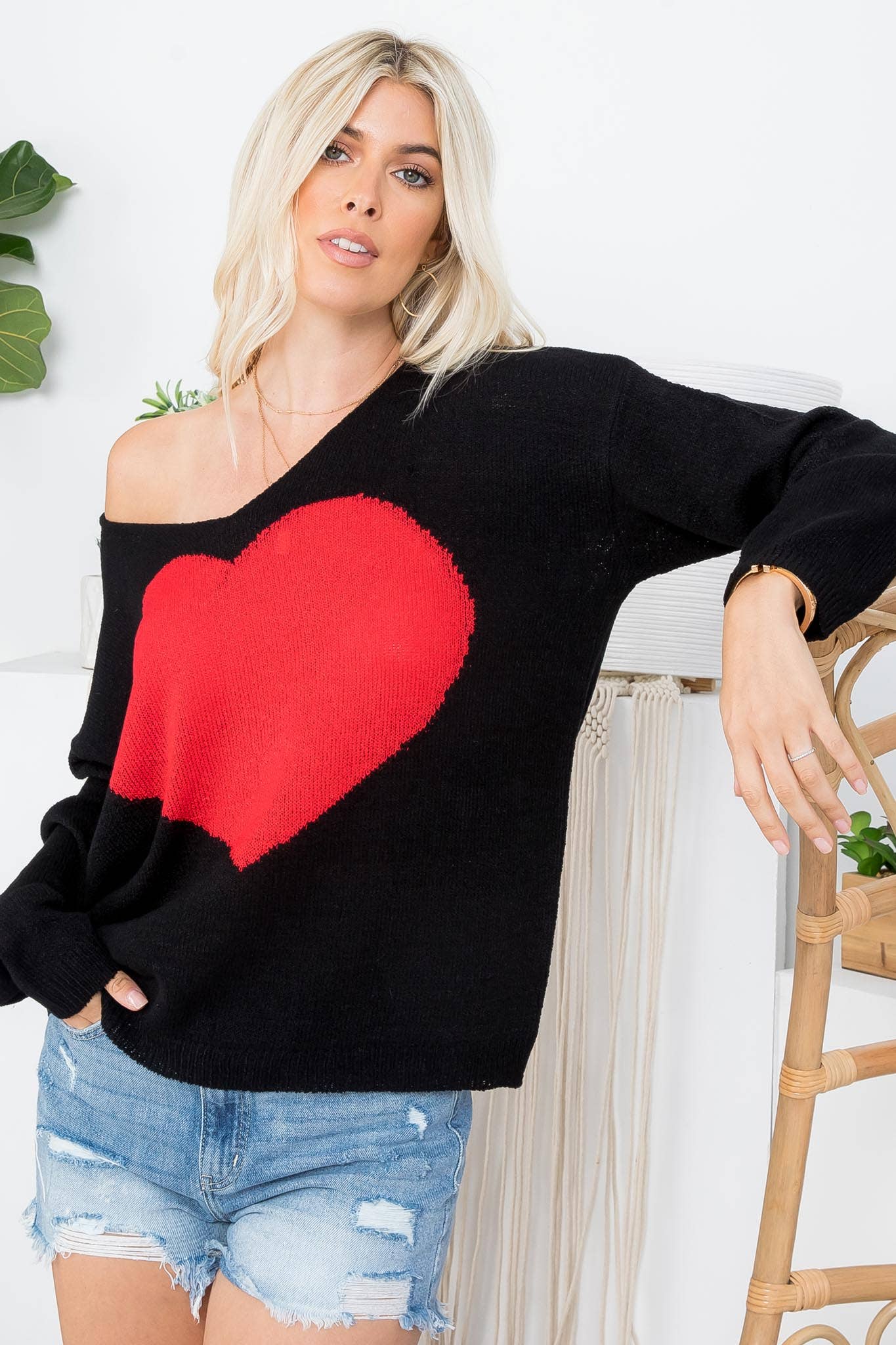 Heart Sweater Black and Red