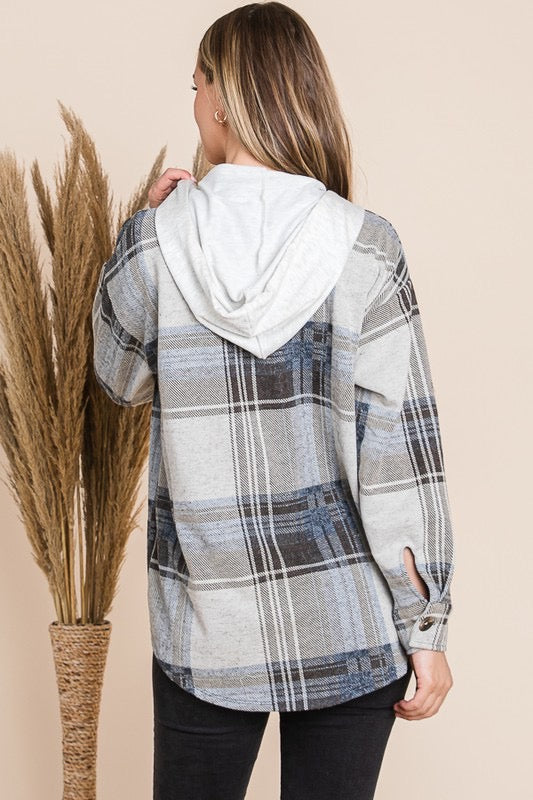 Hoodie Plaid Button Down Shirt