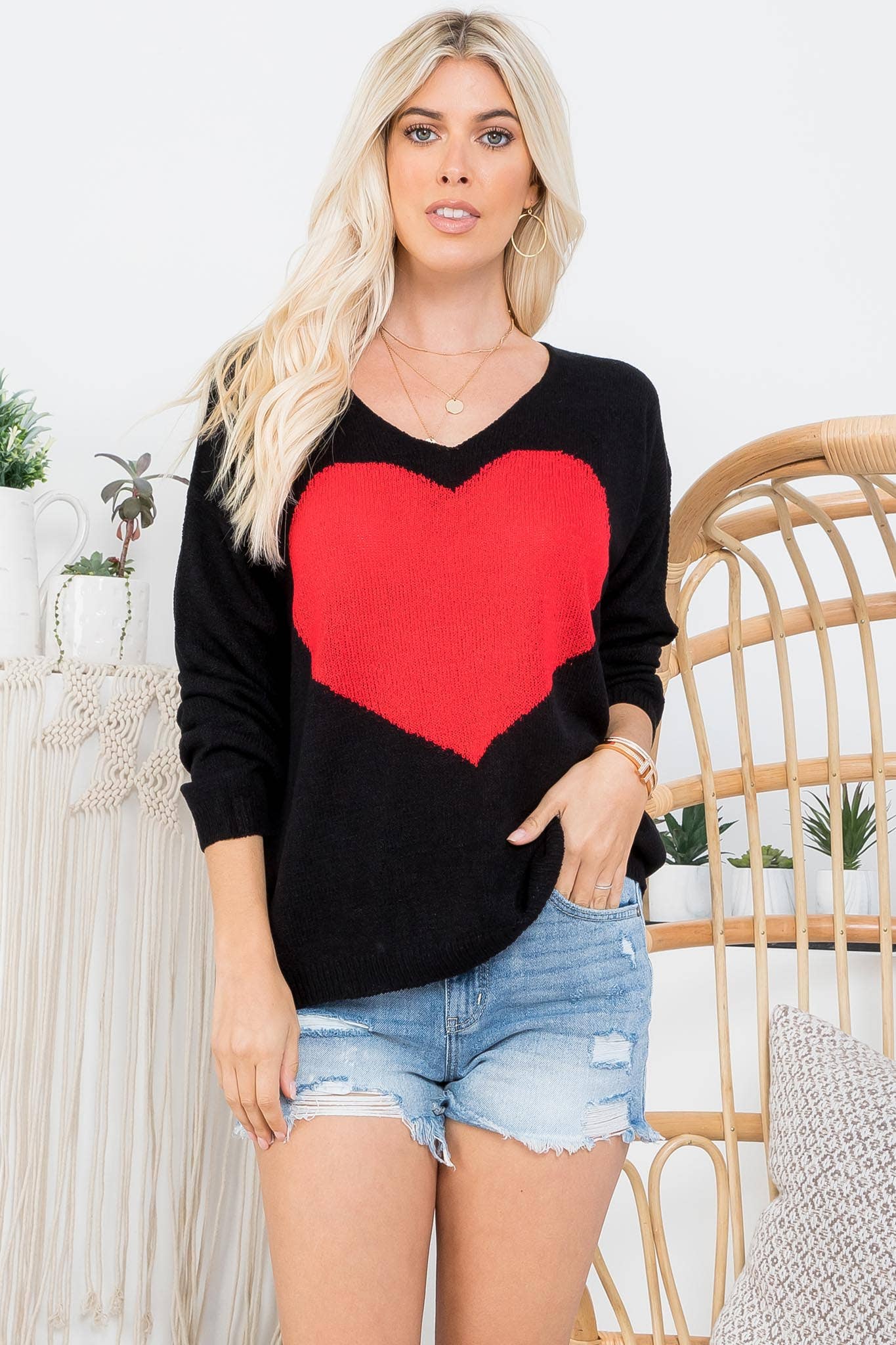 Heart Sweater Black and Red